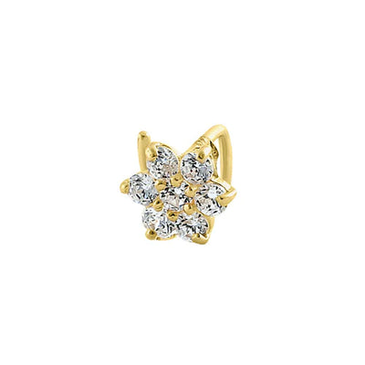 Solid 14K Yellow Gold Flower U-Hook Lab Diamonds Nose Stud - Shryne Diamanti & Co.