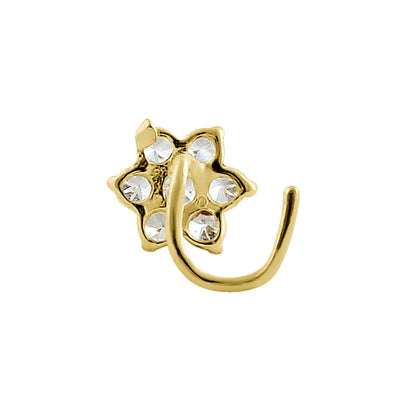 Solid 14K Yellow Gold Flower U-Hook Lab Diamonds Nose Stud - Shryne Diamanti & Co.