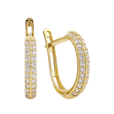 Solid 14K Yellow Gold 9.0mm x 2.5mm Double Row Hoop Lab Diamonds Earrings - Shryne Diamanti & Co.