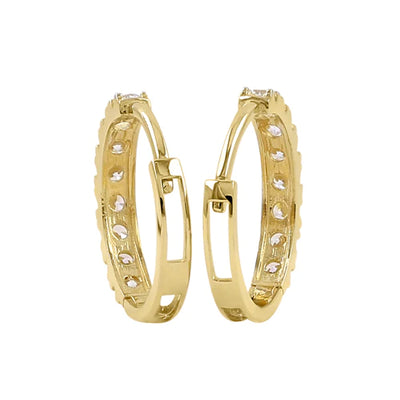 Solid 14K Yellow Gold 12.0mm x 2.5mm Eight Lab Diamonds Hoop Earrings - Shryne Diamanti & Co.