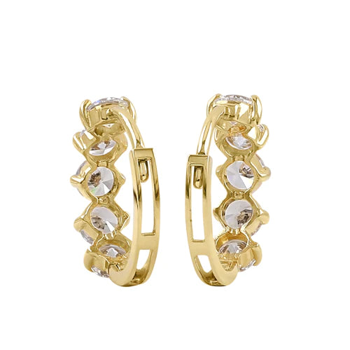 Solid 14K Yellow Gold 11.5mm x 4.5mm Five Lab Diamonds Hoop Earrings - Shryne Diamanti & Co.