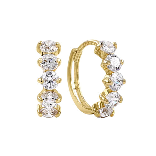 Solid 14K Yellow Gold 11.5mm x 4.5mm Five Lab Diamonds Hoop Earrings - Shryne Diamanti & Co.