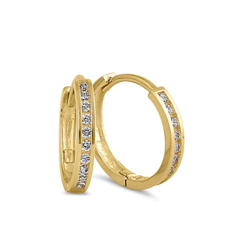 Solid 14K Yellow Gold 2mm x 13mm Clear Lab Diamonds Hoop Earrings - Shryne Diamanti & Co.