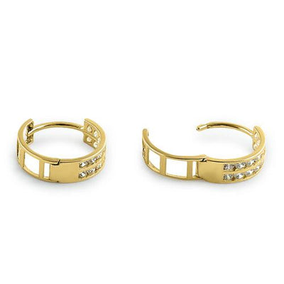 Solid 14K Yellow Gold Lab Diamonds 2 Row Hoop Earrings - Shryne Diamanti & Co.