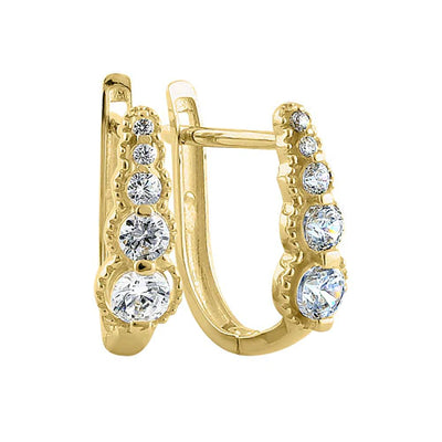 Solid 14K Yellow Gold U Shaped Round Lab Diamonds Hoop Earrings - Shryne Diamanti & Co.