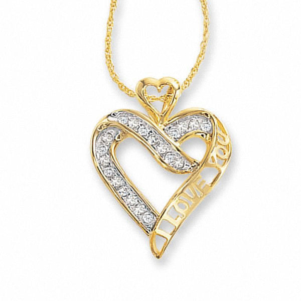 1/5 CT. T.W. Diamond "I Love You" Heart Pendant in 10K Gold