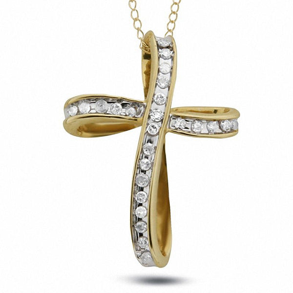 1/8 CT. T.W. Diamond Loop Cross Pendant in 10K Gold