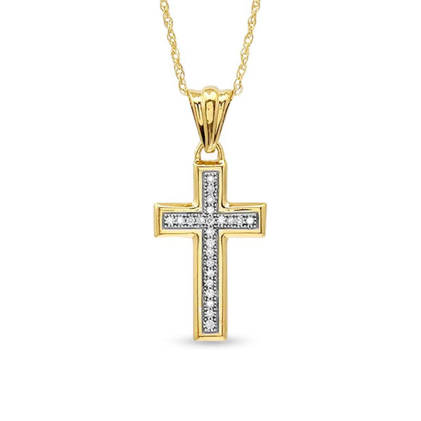 1/15 CT. T.W. Diamond Cross Pendant in 10K Gold - 16"