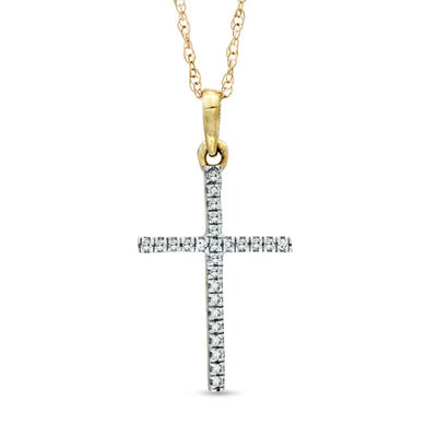 Diamond Accent Lined Cross Pendant in 10K Gold