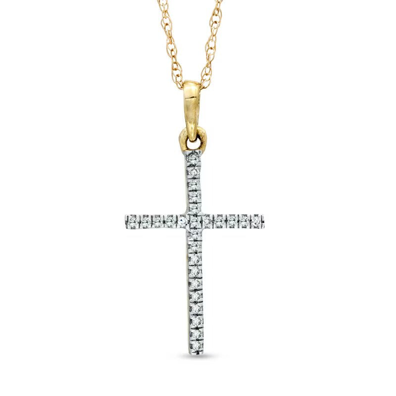 Diamond Accent Lined Cross Pendant in 10K Gold