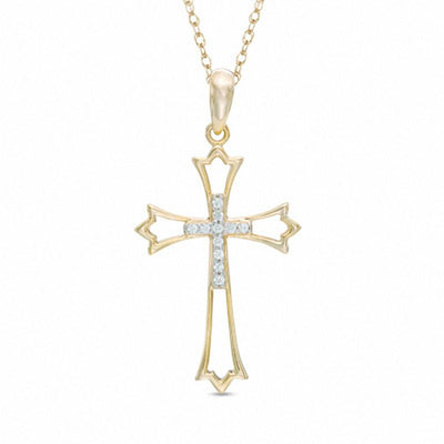 1/20 CT. T.W. Diamond Double Cross Cutout Pendant in 10K Gold