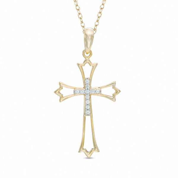 1/20 CT. T.W. Diamond Double Cross Cutout Pendant in 10K Gold