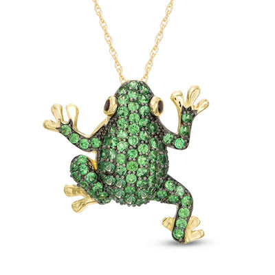 Tsavorite and Garnet Frog Pendant in 10K Gold