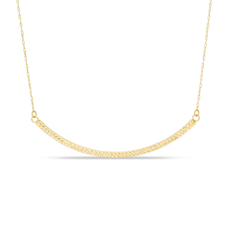 Diamond-Cut Curved Bar Necklace in 14K Gold - 17"