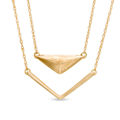 Abstract Chevron Double Strand Necklace in 10K Gold