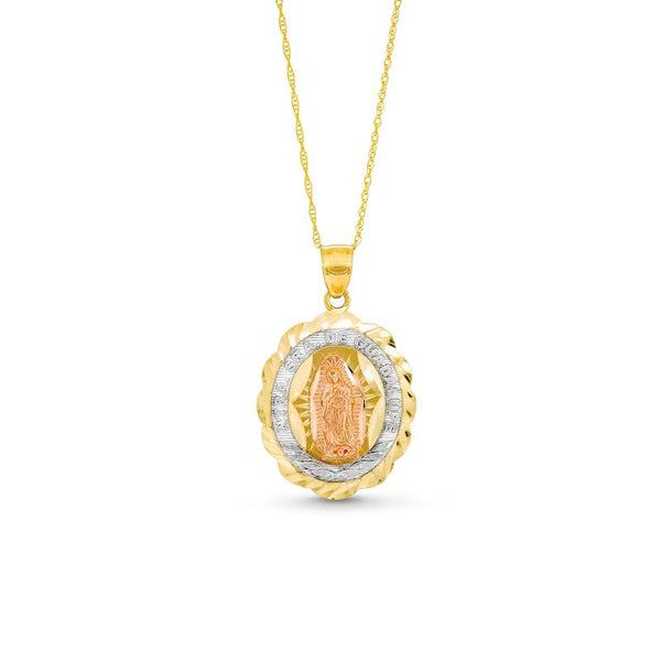 Oval Diamond-Cut Our Lady of Guadalupe Pendant in 10K Gold - Shryne Diamanti & Co.