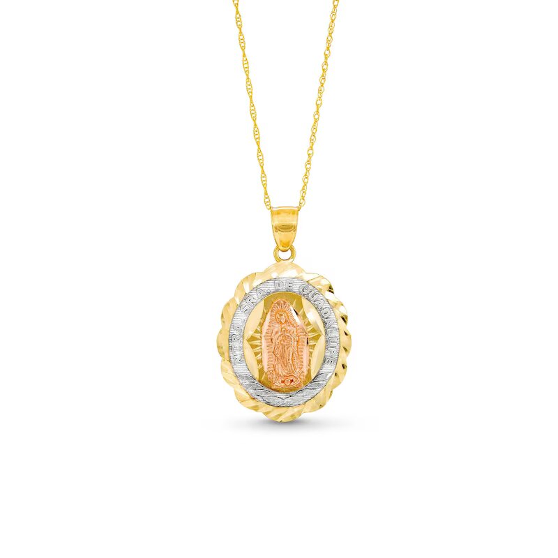 Oval Diamond-Cut Our Lady of Guadalupe Pendant in 10K Gold - Shryne Diamanti & Co.