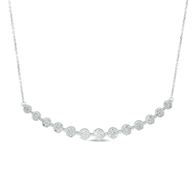 1 CT. T.W. Multi-Diamond Flower Necklace in 10K White Gold