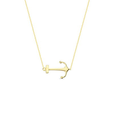 Sideways Anchor Necklace in 14K Gold