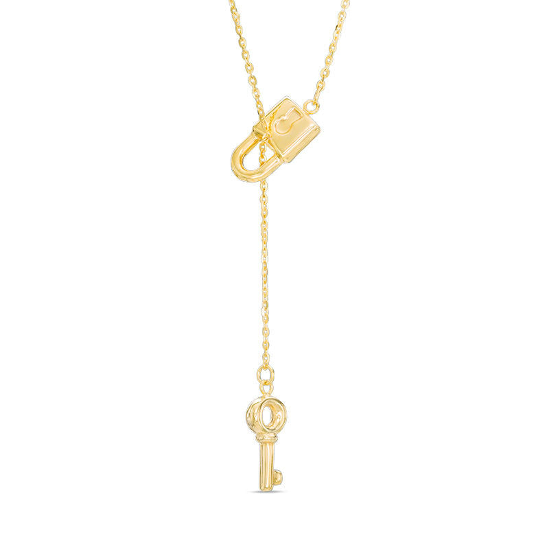 Lock and Key Lariat Necklace in 10K Gold - Shryne Diamanti & Co.