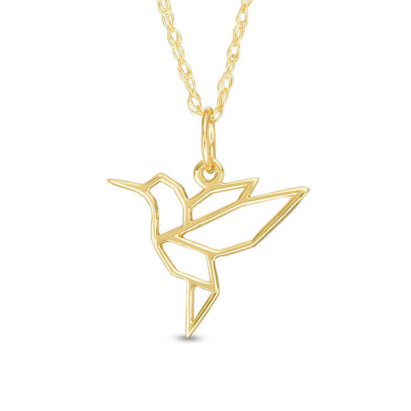 Geometric Hummingbird Pendant in 14K Gold