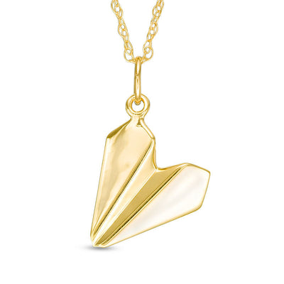 Origami Paper Plane Pendant in 14K Gold