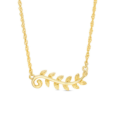 Sideways Leaf Vine Necklace in 10K Gold