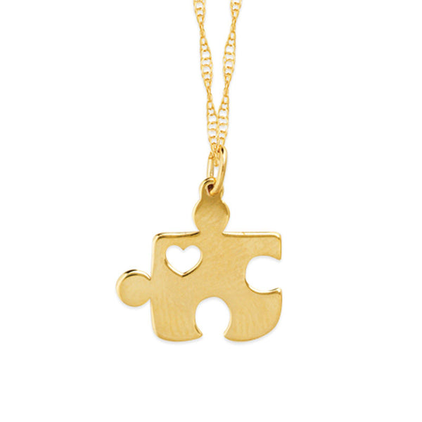 Heart Cutout Puzzle Piece Pendant in 14K Gold