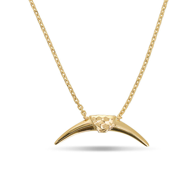 Multi-Finish Double Horn Necklace in 14K Gold