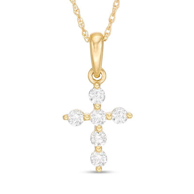 1/5 CT. T.W. Diamond Station Cross Pendant in 10K Gold