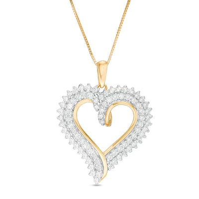 1 CT. T.W. Diamond Double Row Heart Pendant in 10K Gold