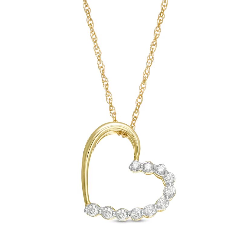 1/10 CT. T.W. Diamond Tilted Heart Pendant in 10K Gold Discounted price