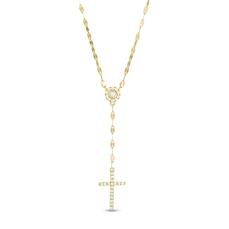1/5 CT. T.W. Diamond Frame Cross "Y" Necklace in 10K Gold