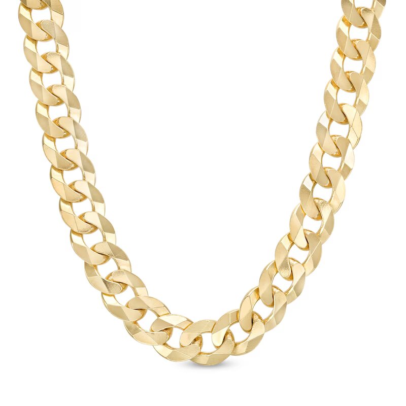 Men's 12.2mm Solid Curb Chain Necklace in 10K Gold - 26" - Shryne Diamanti & Co.