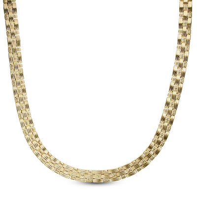 9.5mm Textured Basket Weave Link Necklace in 14K Gold - 17"