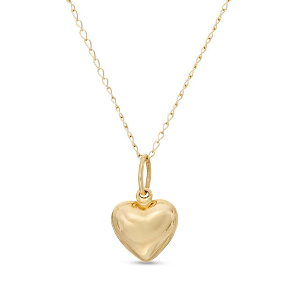 Child's Puffed Heart Pendant in 14K Gold - 13"