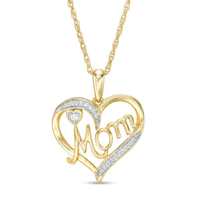 1/20 CT. T.W. Diamond Heart "Mom" Pendant in 10K Gold