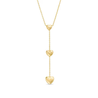 Graduated Triple Heart Drop "Y" Necklace in 14K Gold