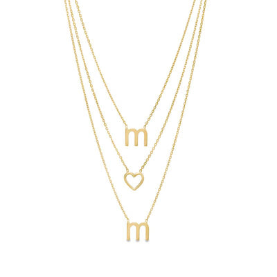 Linear "mom" Layered Triple Strand Necklace in 14K Gold