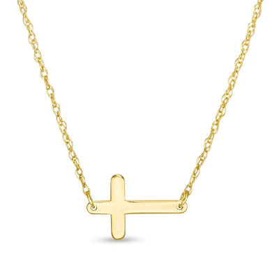 Sideways Mini Cross Necklace in 14K Gold