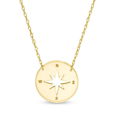 Mini Etched Cut-Out Compass Disc Necklace in 14K Gold