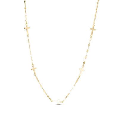 Diamond-Cut Five Cross Station Necklace in 14K Gold