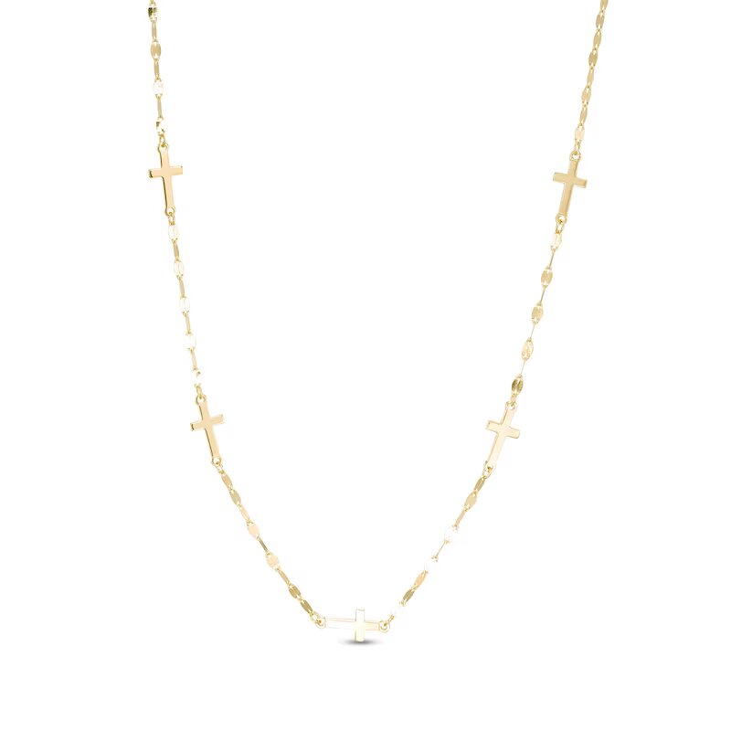 Diamond-Cut Five Cross Station Necklace in 14K Gold