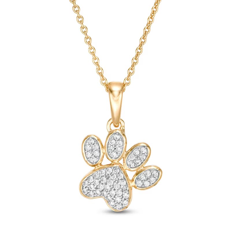 1/8 CT. T.W. Diamond Tilted Paw Print Pendant in 10K Gold