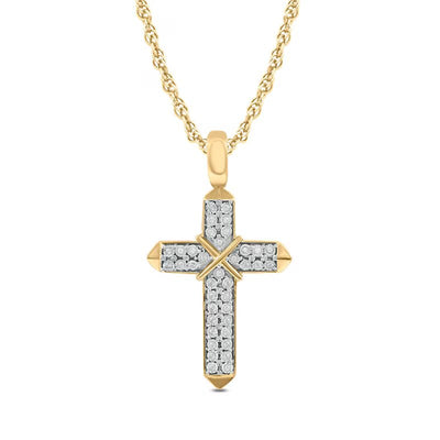 Men's 1/8 CT. T.W. Diamond Double Row "X" Cross Pendant in 10K Gold