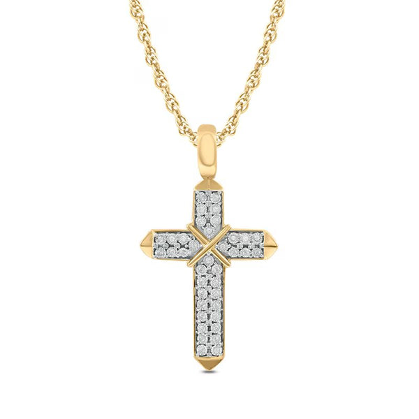 Men's 1/8 CT. T.W. Diamond Double Row "X" Cross Pendant in 10K Gold