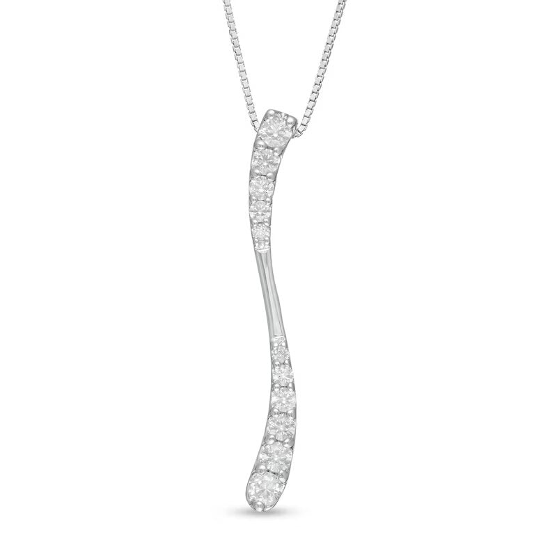 1/2 CT. T.W. Journey Diamond Linear Wave Pendant in 10K White Gold