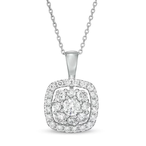 1 CT. T.W. Certified Lab-Created Diamond Cushion Frame Pendant in 14K White Gold (F/SI2)