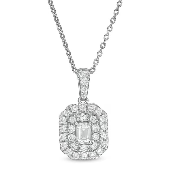 1/2 CT. T.W. Certified Emerald-Cut Lab-Created Diamond Octagonal Double Frame Pendant in 14K White Gold (F/SI2)