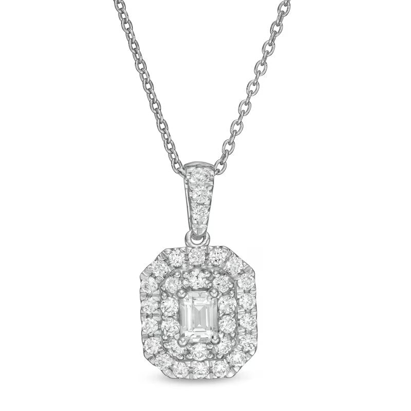 1/2 CT. T.W. Certified Emerald-Cut Lab-Created Diamond Octagonal Double Frame Pendant in 14K White Gold (F/SI2)